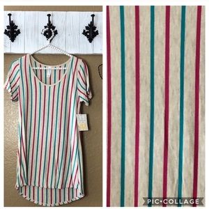 Classic LuLaRoe teal & hot pink striped tee NWT